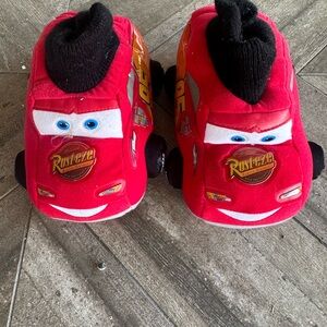 Disney Cars Red Plush Slippers with Black Accents New